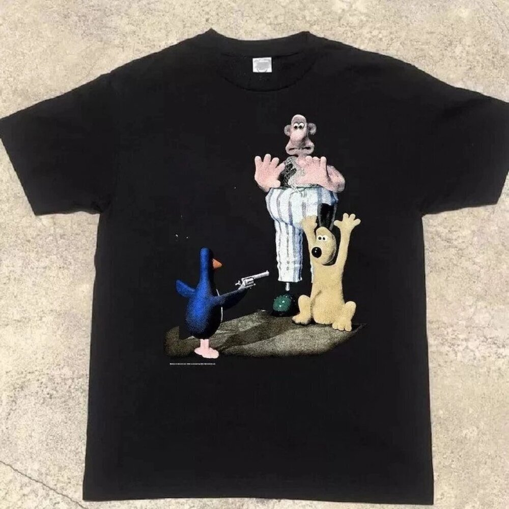 Wallace & Gromit Movie 1989 Funny Graphic T-Shirt Retro Cartoon Tee .